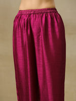 Thumbnail for trueBrowns Purple Textured Silk Gathered Kaftan Co-Ord Set - Distacart