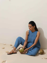 Thumbnail for trueBrowns Blue Viscose Solid Co-ord Set