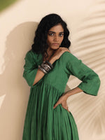Thumbnail for trueBrowns Green Cotton Dobby Flared Kurta Pant Set - Distacart