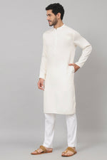Thumbnail for Giza Cotton Off White Plain Kurta by Hilo Design