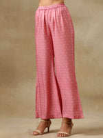 Thumbnail for trueBrowns Light Mauve Bandhani Printed Silk Flared Kurta Pant Dupatta Set - Distacart
