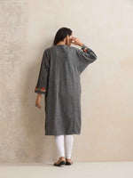 Thumbnail for trueBrowns Grey Kashmiri Embroidered Woollen Phiran Kurta - Distacart