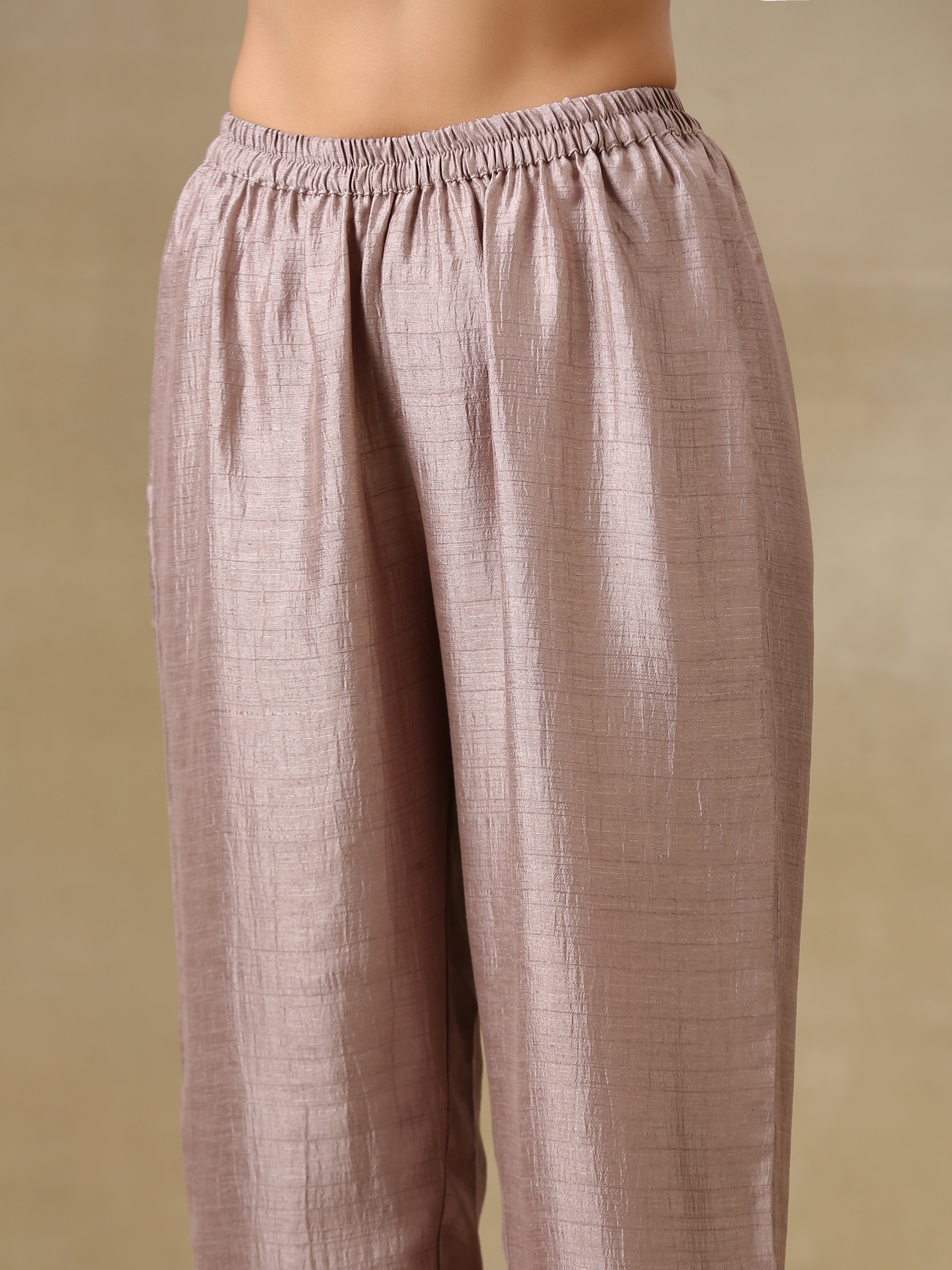 trueBrowns Blue and Grey Textured Silk Sleeveless Round Hemline Kurta Pant Set | Relove