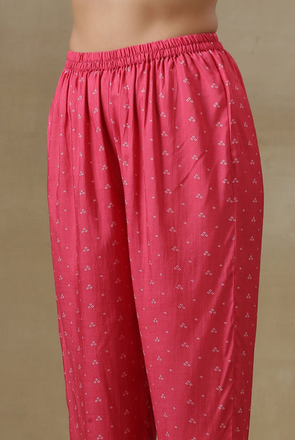 trueBrowns Pink Bandhani Printed Silk Gathered Sleeve Co-Ord Set - Distacart