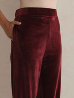 Thumbnail for trueBrowns Maroon Velvet Floral Embroidered Kurta Pant Dupatta Set