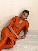 Thumbnail for trueBrowns Orange Silk Kurta Co-ord Set