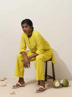 Thumbnail for trueBrowns Lime Cotton Linen Kurta Co-Ord Set