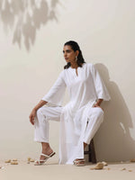 Thumbnail for trueBrowns White Cotton Linen Kurta Pant Set