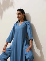 Thumbnail for trueBrowns Blue Viscose Kurta Pant Set