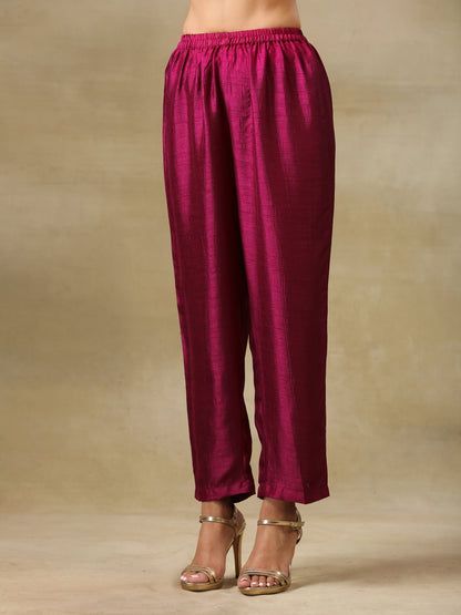 trueBrowns Purple Textured Silk Angrakha Kurta Pant Set - Distacart