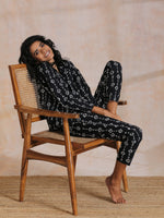 Thumbnail for trueBrowns Black White Geometric Print Cotton Pant Suit Set - Distacart