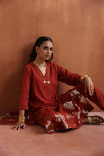 Thumbnail for trueBrowns Rust Metallic Straight Kurta Set