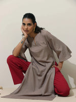 Thumbnail for trueBrowns Grey Cotton Linen Kurta Pant Set