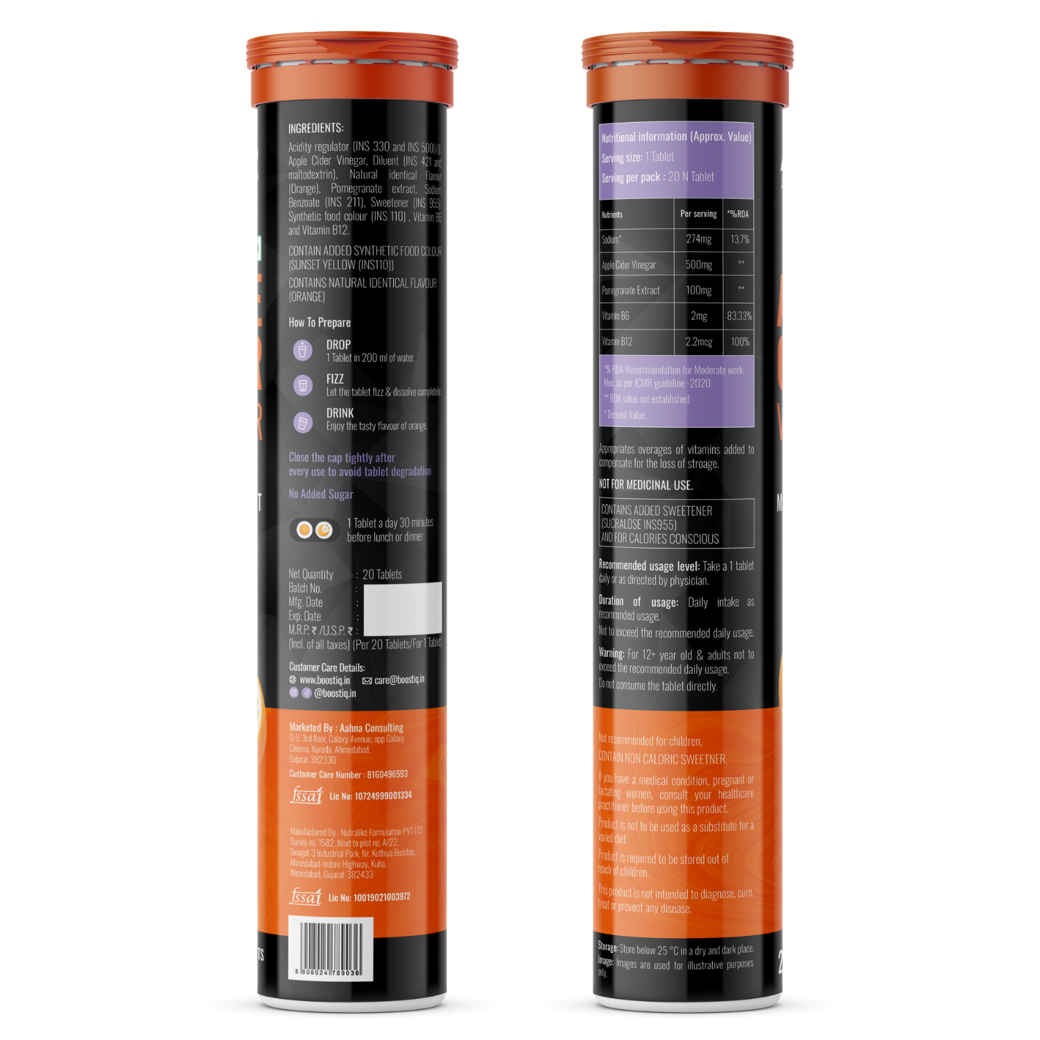 BOOSTIQ Apple Cider Vinegar Effervescent Tablets - Orange Flavour - Distacart