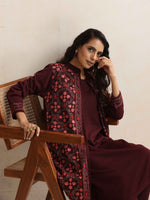 Thumbnail for trueBrowns Purple Kashmiri Woollen Jacket 3pc Set