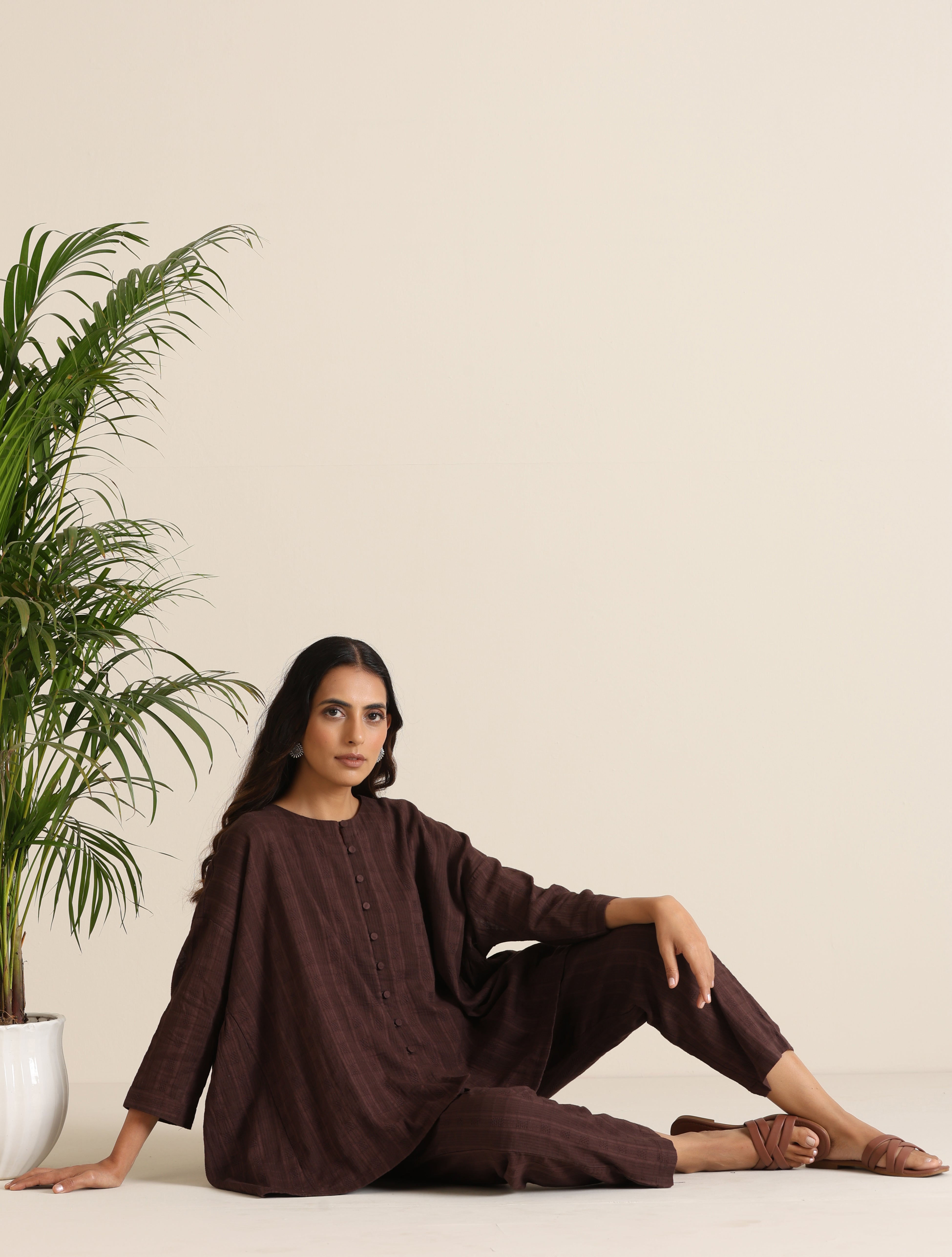 trueBrowns Cola Cotton Dobby Relaxed Co-ord Set