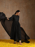 Thumbnail for trueBrowns Black Gold Cotton Anarkali Set - Distacart