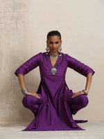 Thumbnail for trueBrowns Purple Silk High Slit Kurta Set - Distacart
