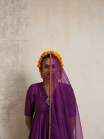Thumbnail for trueBrowns Purple Silk Anarkali Kurta Pant Dupatta Set - Distacart