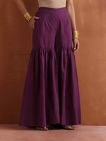 Thumbnail for trueBrowns Purple Metallic Sharara Dupatta Set