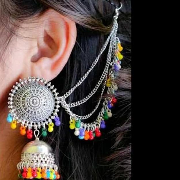 Tehzeeb Creations Women's Multi Colour Beads Earring With Ear Chain - Distacart