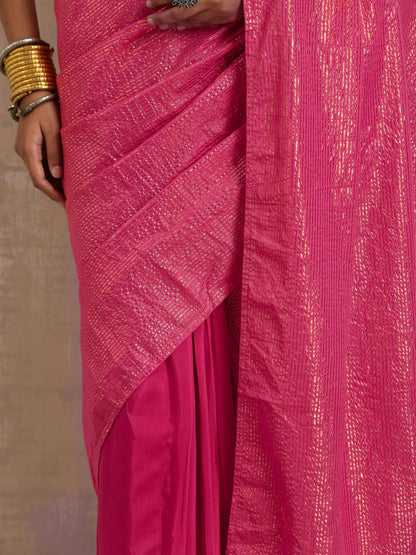 trueBrowns Pink Gold Metallic Ready To Wear Saree - Distacart