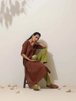 Thumbnail for trueBrowns Brown Cotton Linen Kurta Pant Set