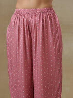 Thumbnail for trueBrowns Light Mauve Bandhani Printed Silk Handkerchief Kurta Pant Set - Distacart