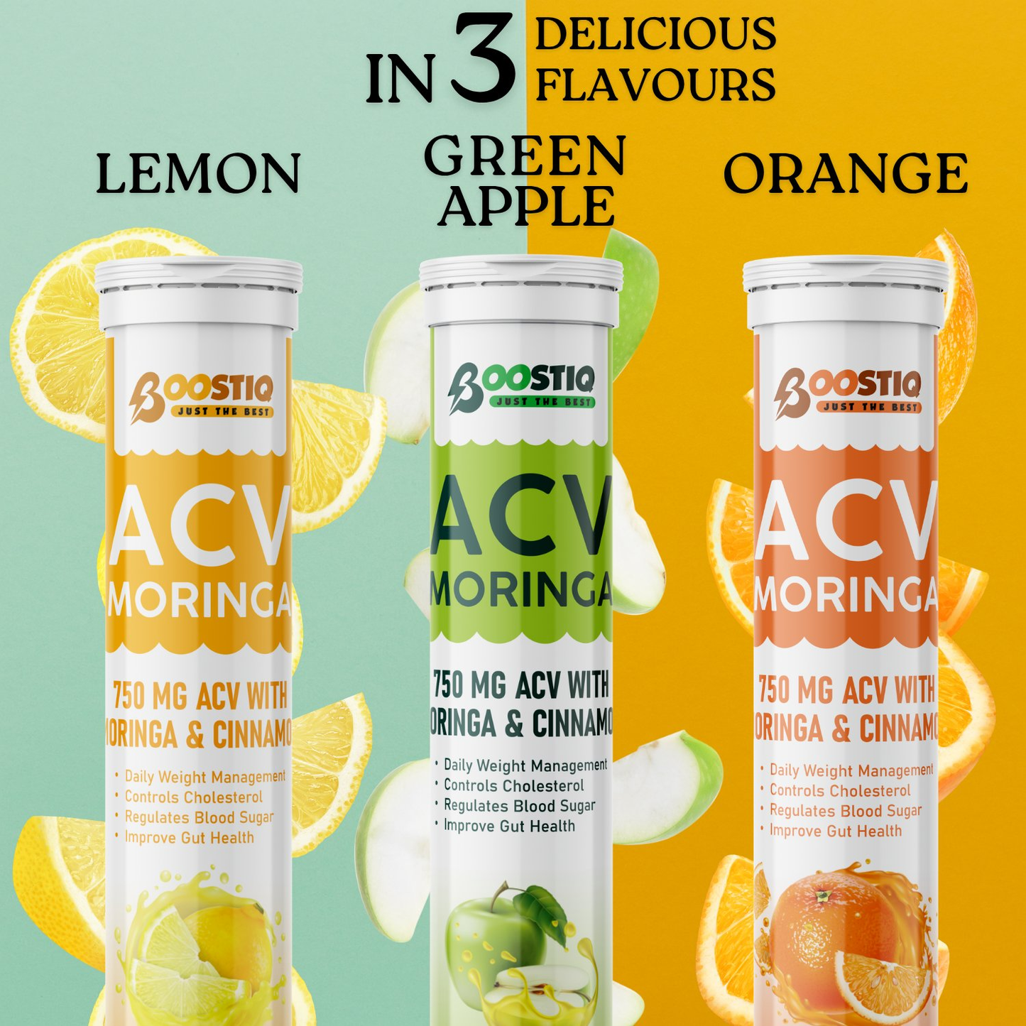 BOOSTIQ ACV Moringa & Cinnamon Effervescent Tablets - Orange Flavour - Distacart