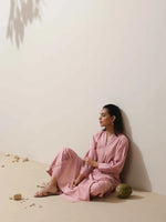 Thumbnail for trueBrowns Pink Cotton Linen Kurta Pant Set