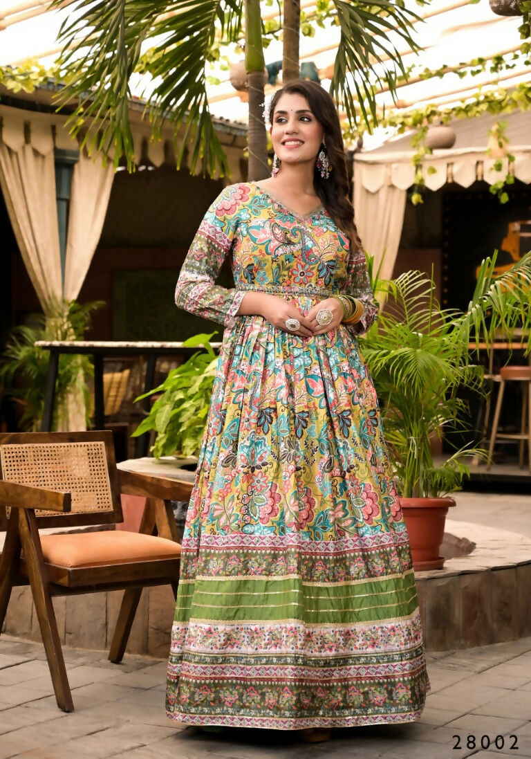 Wedding Designer Multi Soft Dola Silk Anarkali suit with Dupatta - Sanj - Distacart