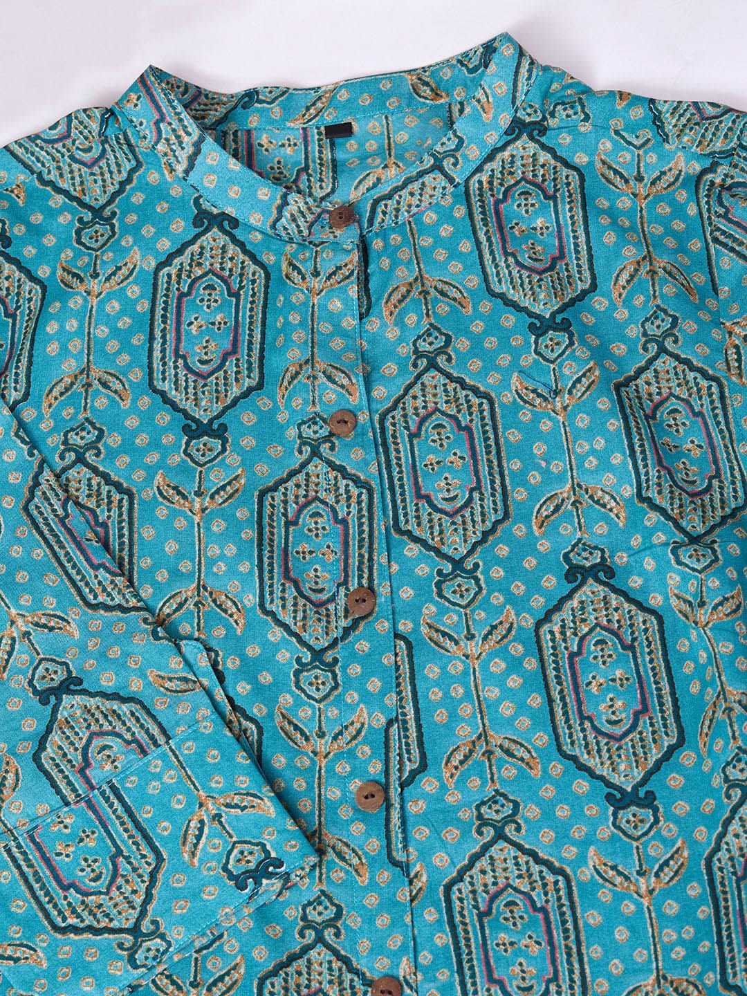 Ode by House of Pataudi Printed Regular Pure Cotton Kurta with Trousers - Distacart