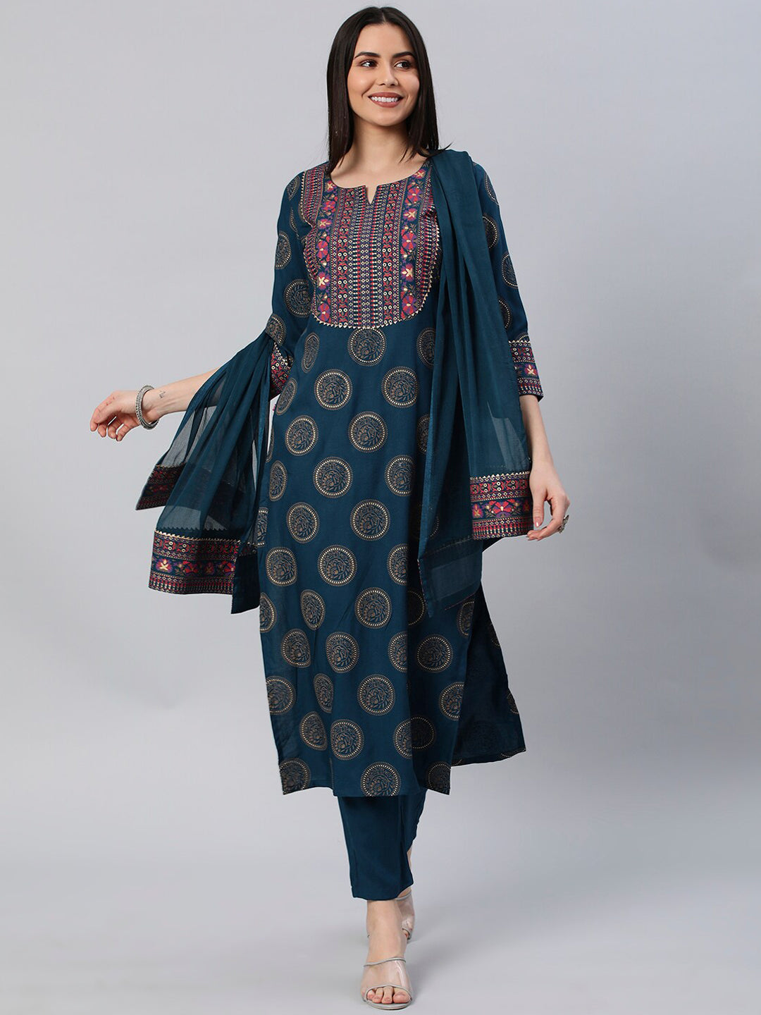 Kalini Ethnic Motifs Printed Regular Kurta with Trousers & Dupatta - Distacart