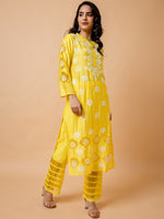 Thumbnail for HOUSE OF KARI Floral Embroidered Chanderi Silk Chikankari Kurta - Distacart