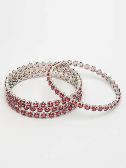 NVR Women's Set of 4 Pink CZ Stone-Studded Handcrafted Bangles - Distacart