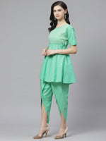 Thumbnail for ADA Women Green & Off-White Chikankari Embroidered Sustainable Kurti with Dhoti Pants - Distacart