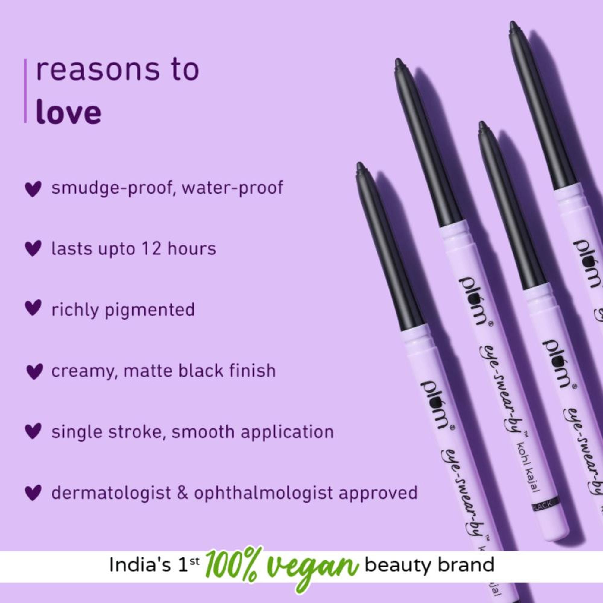 Plum Eye-Swear-By Kohl Kajal Combo - Deep Black