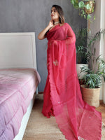 Thumbnail for Anouk Red & Black Floral Embroidered Organza Saree - Distacart