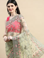 Thumbnail for kasee Floral Embroidered Zari Net Saree - Distacart