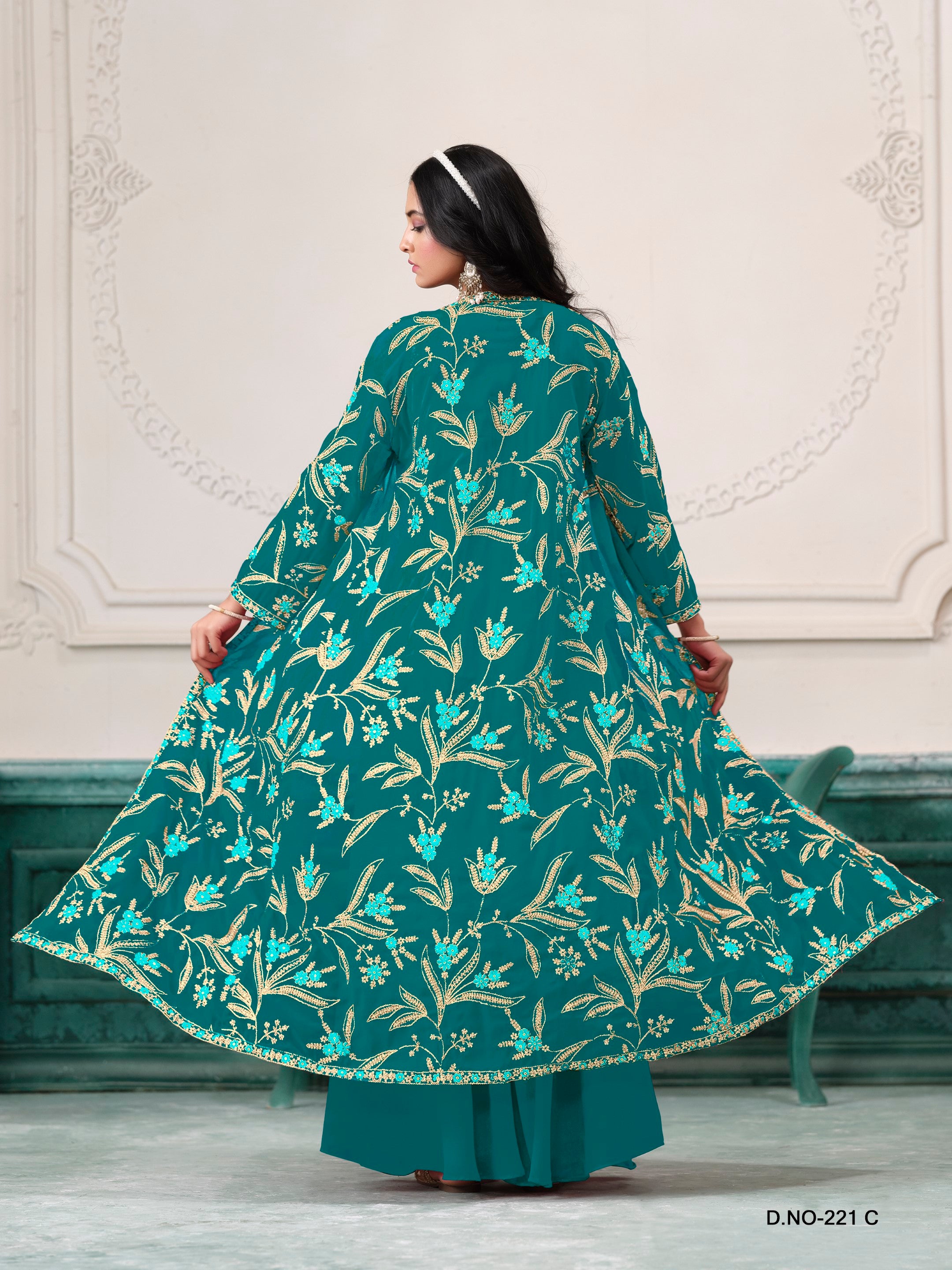 Anaita Turquoise Faux Georgette Sequins Embroidered Stitched Ethnic Suit - Distacart