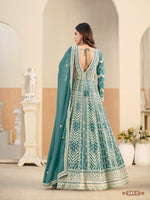 Thumbnail for Anaita Light Blue Heavy Embroidered Faux Georgette Anarkali Suit With Salwar - Distacart