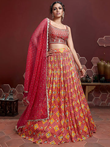 Tulsi Art Glamorous Red Chinon Digital Print Designer Wear Lehenga Choli - Dista