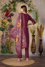 Thumbnail for Vedant Vastram Roman Silk Embroidery & Sequence Work Stitched Kurta Pant Dupatta Set-Maroon - Distacart
