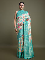 Thumbnail for Monjolika Fashion Glamour And Tradition With This Zari Woven Turquoise And Cream Banarasi Silk Saree - Distacart