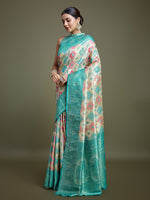 Thumbnail for Monjolika Fashion Glamour And Tradition With This Zari Woven Turquoise And Cream Banarasi Silk Saree - Distacart