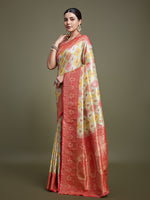 Thumbnail for Monjolika Fashion Glamour And Tradition With This Zari Woven Red And Cream Banarasi Silk Saree - Distacart
