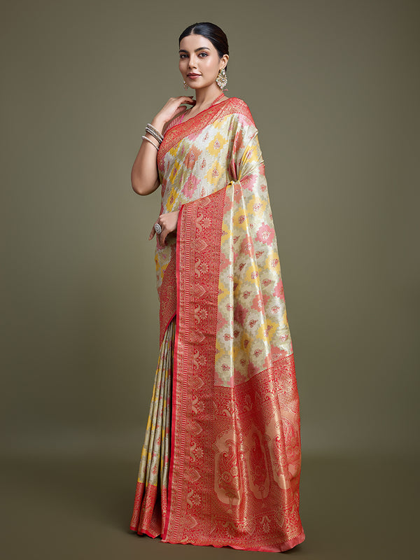 Monjolika Fashion Glamour And Tradition With This Zari Woven Red And Cream Banarasi Silk Saree - Distacart