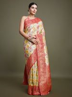Thumbnail for Monjolika Fashion Glamour And Tradition With This Zari Woven Red And Cream Banarasi Silk Saree - Distacart