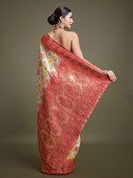 Thumbnail for Monjolika Fashion Glamour And Tradition With This Zari Woven Red And Cream Banarasi Silk Saree - Distacart
