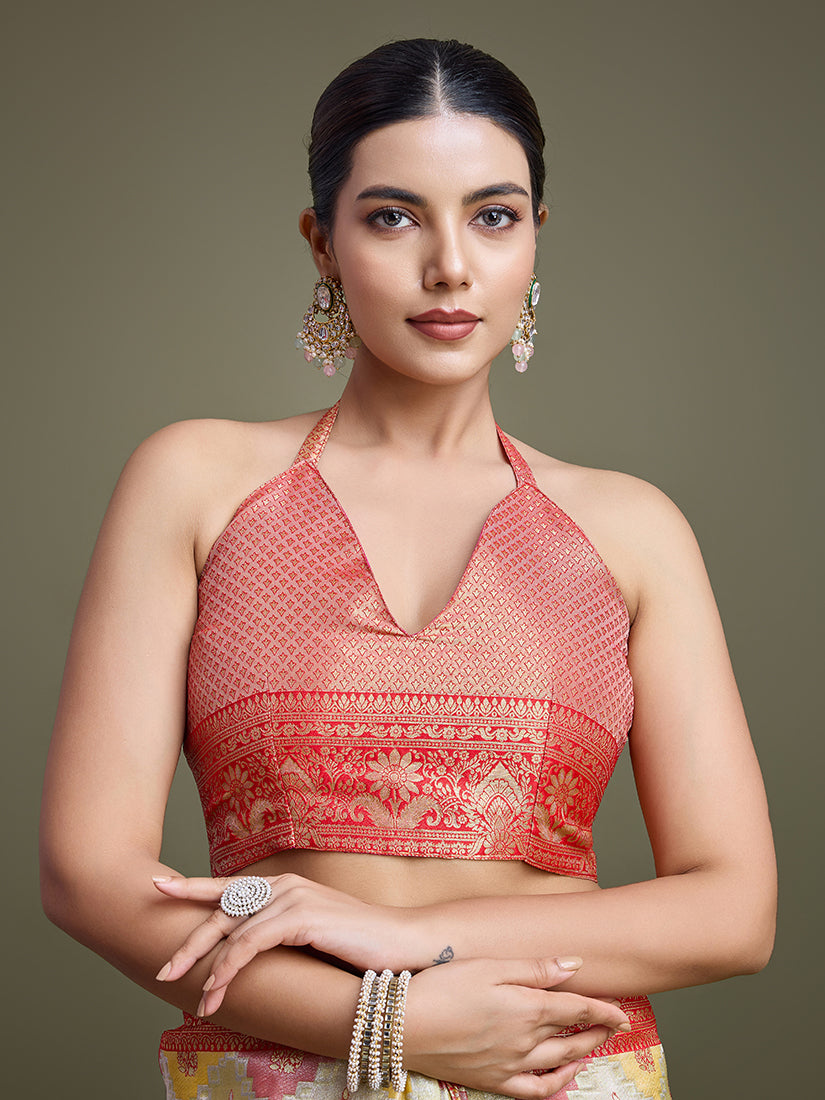 Monjolika Fashion Glamour And Tradition With This Zari Woven Red And Cream Banarasi Silk Saree - Distacart